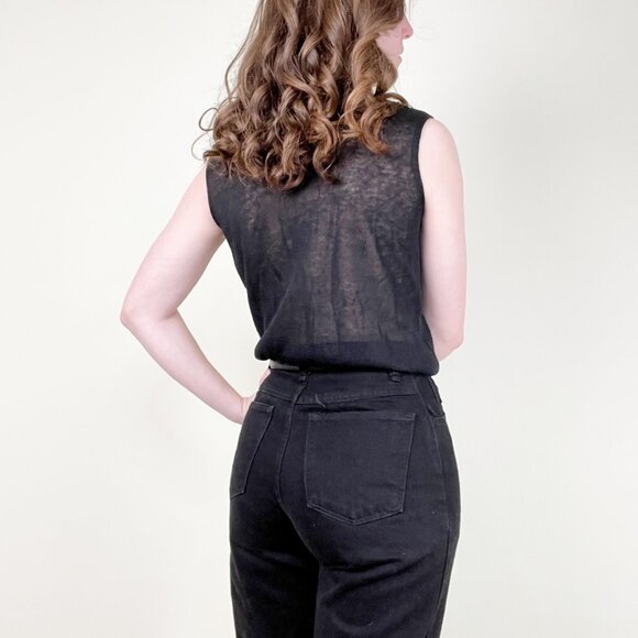 Vintage Italian Euro Trip Knit Linen Sheer Top Blouse Tunic Vest Quiet Luxury - Picture 2 of 8